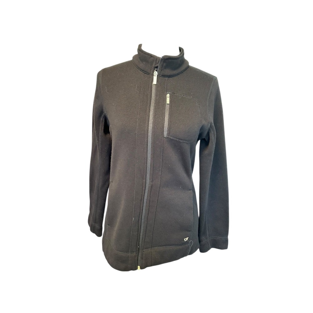 Calvin Klein Women Black Full Zip Mock Neck Knit Jacket Athletic Casual Size M - Picture 2 of 16